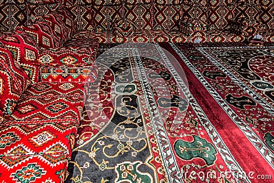 Unique arabic oriental carpets and pillows Stock Photo