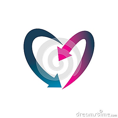 Full color unique arrow love heart logo design Stock Photo