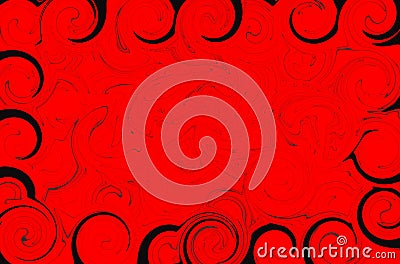 Unique asymmetric abstraction with elements of rounded swirls and twists black outline on a red background Stock Photo