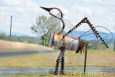 Unique Australian bird Emu sculpture mailbox made of scrap metal Stock Photo