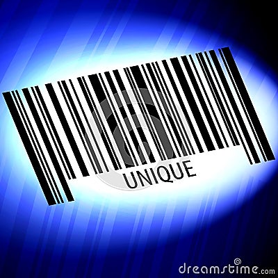 Unique - barcode with futuristic blue background Stock Photo