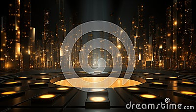 a unique black stage with golden lights Stock Photo