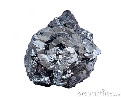 Unique bright and shiny metallic gray Hematite Formation From Utah, isolated on white Stock Photo