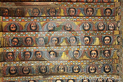 Unique ceiling paintings in Debre Birhan Selassie church, Gondar, Ethiopia Stock Photo