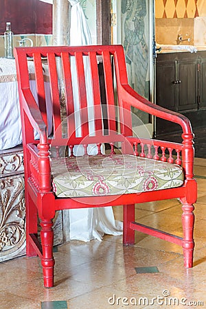 Unique chair made from hard wood Stock Photo