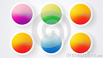 A unique collection of halftone circles, creating striking dotted round logos for modern design projects Stock Photo