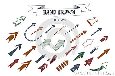 Unique collection of hand drawn arrows. Vector Illustration