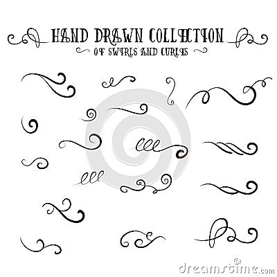 Unique collection of handdrawn swirls and curles. Vector Illustration