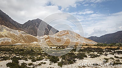 Unique colorful mountains of Stefanos crater, volcano in Nisyros island Stock Photo
