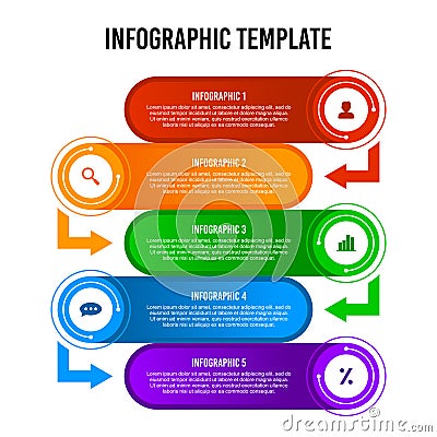 Colorful 5 steps infographic design template. Stock Photo