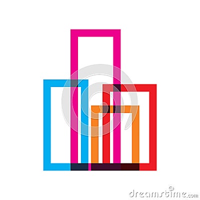 Creative multi color square building window apartment real estate city town logo design Stock Photo