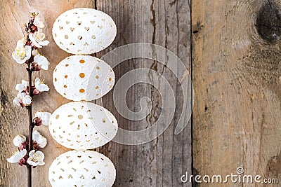 Unique Easter eggs on wooden background Stock Photo