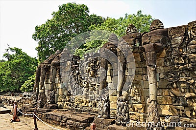 Unique elephant terrace in the ancient temple of Angkor. Stock Photo