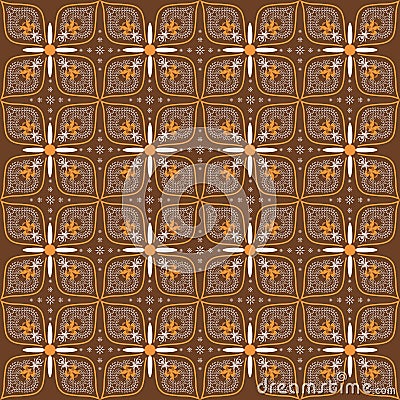 Unique flower design on Javanese batik with simple white brown color design Vector Illustration