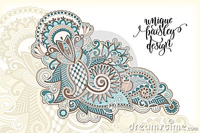 Unique flower paisley design, hand drawing floral pattern Vector Illustration