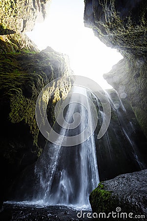 Unique Gljufrabui waterfall in cave Stock Photo