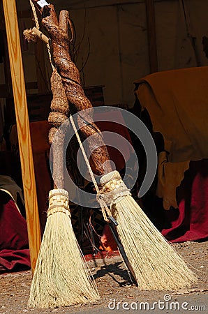 Unique Handcrafted Brooms Stock Photo