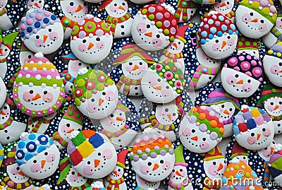 Unique , Homemade , Colorful Mix Of Honey Cookies in The Shape Of Snowman Stock Photo