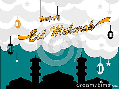 The illustration of two man about to shake hands. the illustration of eid al-fitr background . eid-almubarak vectors Vector Illustration