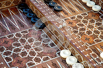 Unique inlaid backgammon board Stock Photo