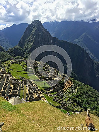 A unique and interesting view of the ancient Inca site of Machu Stock Photo