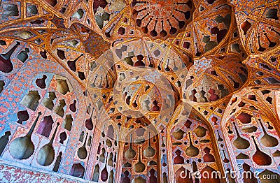 Unique interior of Music Hall of Ali Qapu Palace, Isfahan, Iran Editorial Stock Photo