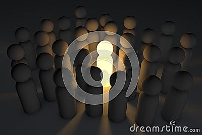 A unique leader in a crowd of followers, a unique idea. Leader of opinions. 3d render Stock Photo