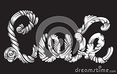 Unique lettering made in hand drawn line baroque style. Vector Illustration