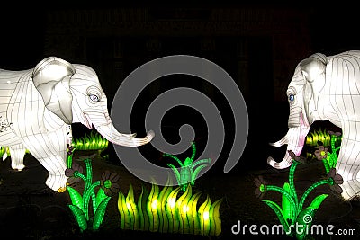 Unique light decoration of elephants. Editorial Stock Photo