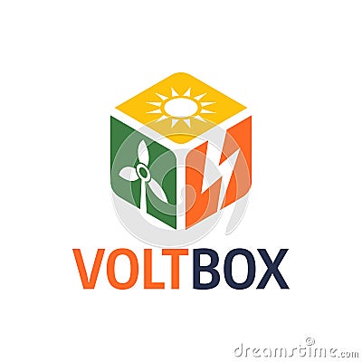 Unique logo combination of box and power source Vector Illustration