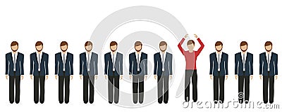 Unique man between businessmen think different concept Vector Illustration