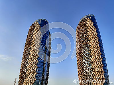 Unique and modern building | Abu Dhabi city famous and iconic landmarks, Al Bahr Towers in UAE Stock Photo
