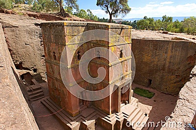 Unique monolithic rock-hewn Church of St. George, UNESCO World heritage, Lalibela, Ethiopia. Stock Photo