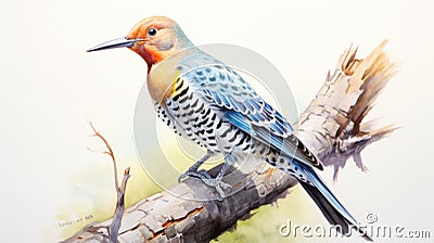 Unique Northern Flicker Watercolor Painting With Iridescent Yellow Shinning Stock Photo