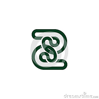 Unique number two green geometric loop linear logo vector Vector Illustration