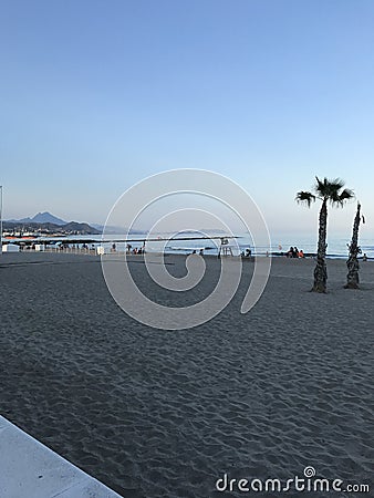 Unique park , beach, summer, yachts in port of Alicante Stock Photo