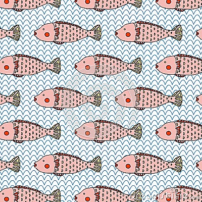 Unique Pink Fish Cute Illustration Seamless Pattern Vector. Vector Illustration