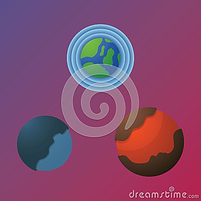 Three unique planet at space Vector Illustration