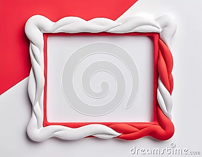 A unique play doh frame combines vibrant red and white colors, creating an abstract design. It offers an empty space Stock Photo