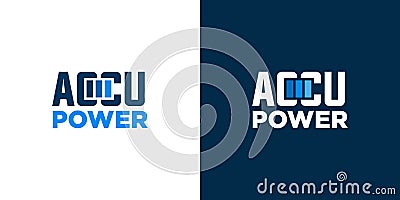 Unique and powerful accu power logo design Vector Illustration