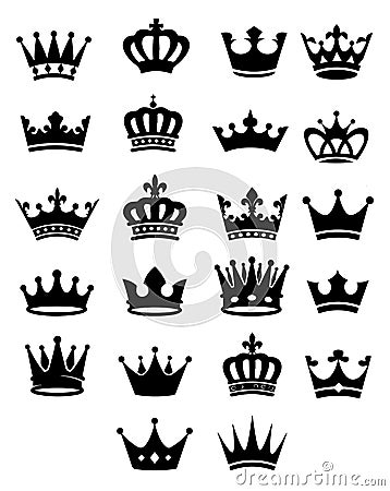 22 Unique Royal black Crowns in different shapes Vector Illustration