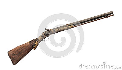 Unique rustic vintage rifle isolated. Stock Photo