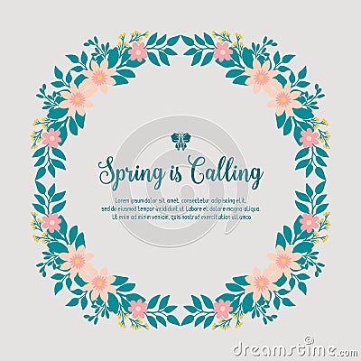 Unique Shape of spring calling card template, with cute leaf and flower frame. Vector Cartoon Illustration