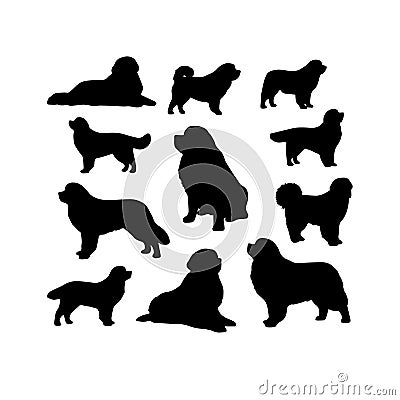 Silhouette Solid Vector Icon Set Of Dog, Breeds, Canine, Pooch, Hound, Puppy, Mutt, Pet, Doggy. Vector Illustration