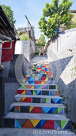 A unique staircase with bright and cheerful colors Editorial Stock Photo