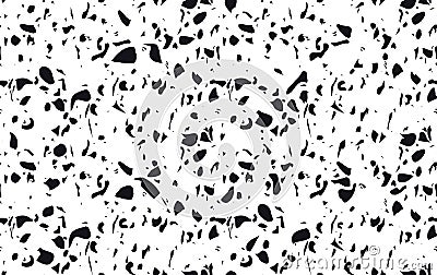 Unique terrazzo flooring vector seamless pattern in black and white. Texture composed of natural stone, glass, quartz Vector Illustration