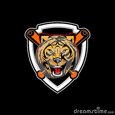 Unique tiger head vector for baseball club badge logo template Vector Illustration