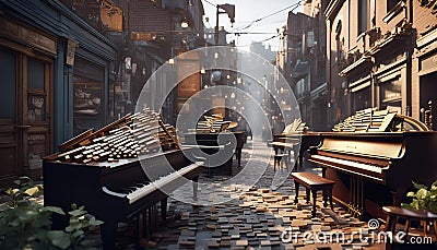 Urban Serenade: Two Pianos Under the Stars. Generative AI Stock Photo