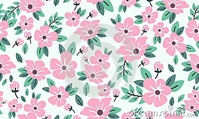 Unique valentine flower decor pattern background, with leaf and flower drawing Vector Illustration