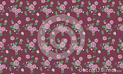 Unique valentine pink flower pattern, with leaf and flower simple drawing Vector Illustration